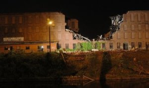 Holyoke, MA. A severe storm with winds hitting 100 mph carved it's way through this dilapidated mill building near the canals. 